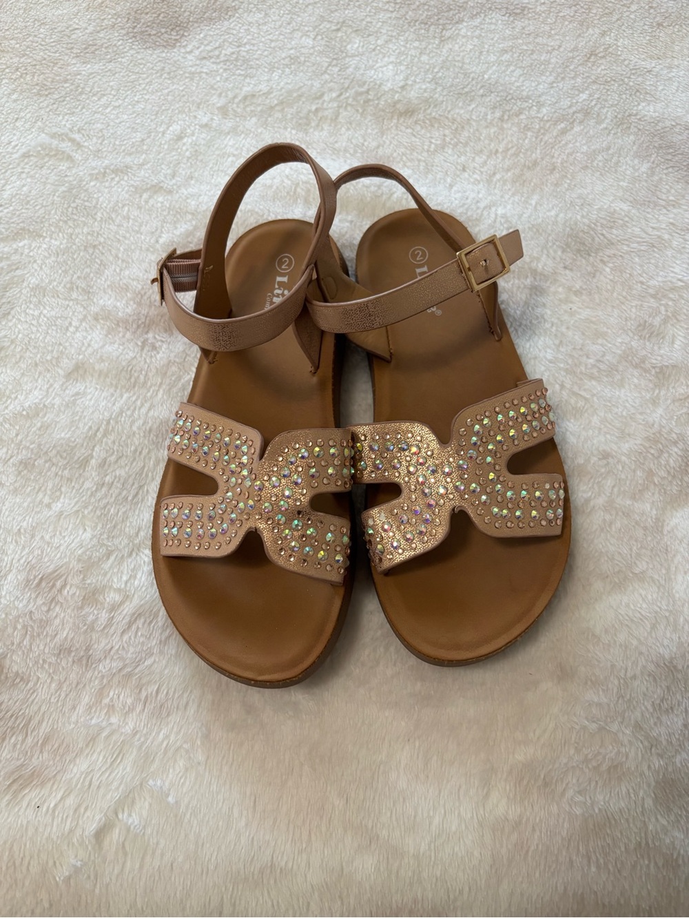 Link Girls Brown Rhinestone Open-Toe Sandals Size 2